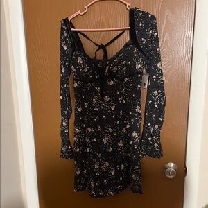Free People Black Floral Long Sleeve Dress